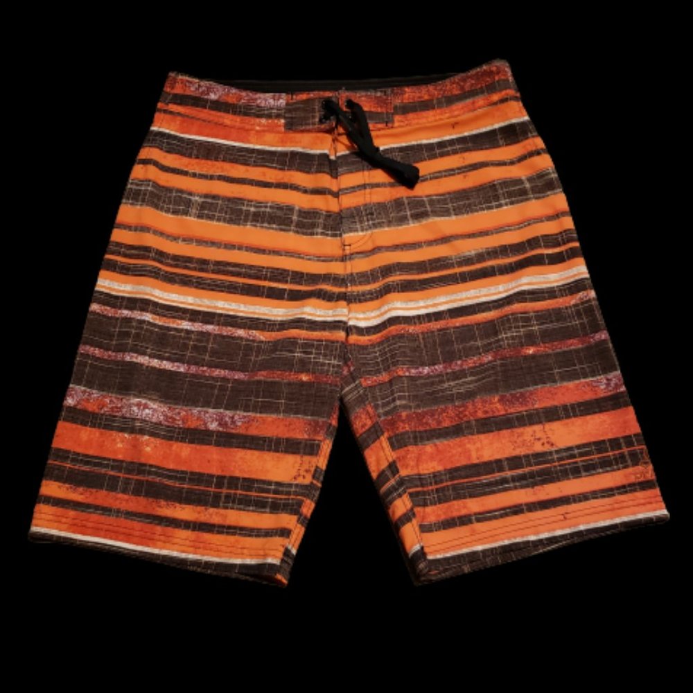 Prana Striped Board Shorts Men's 32 Orange Swim Trunks Summer Beach Swimming
